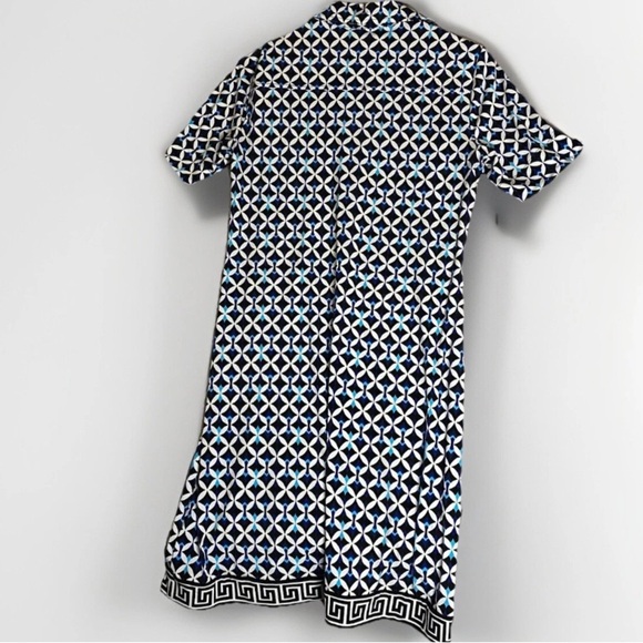 White House|Black Market Dress Womans Medium Collard Chain V Neck Geometric Blue - Picture 2 of 9
